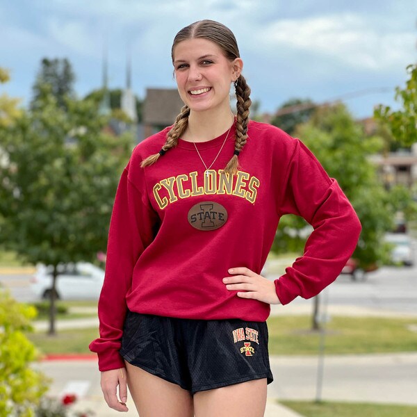 Artisans I-State Cyclones Leather Patch Cardinal Crewneck (was $59.99)